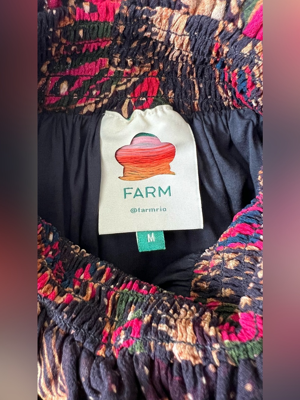 FARM Rio Black Pink Gold Printed Ruffle-Neck Blouse - Picture 4 of 15